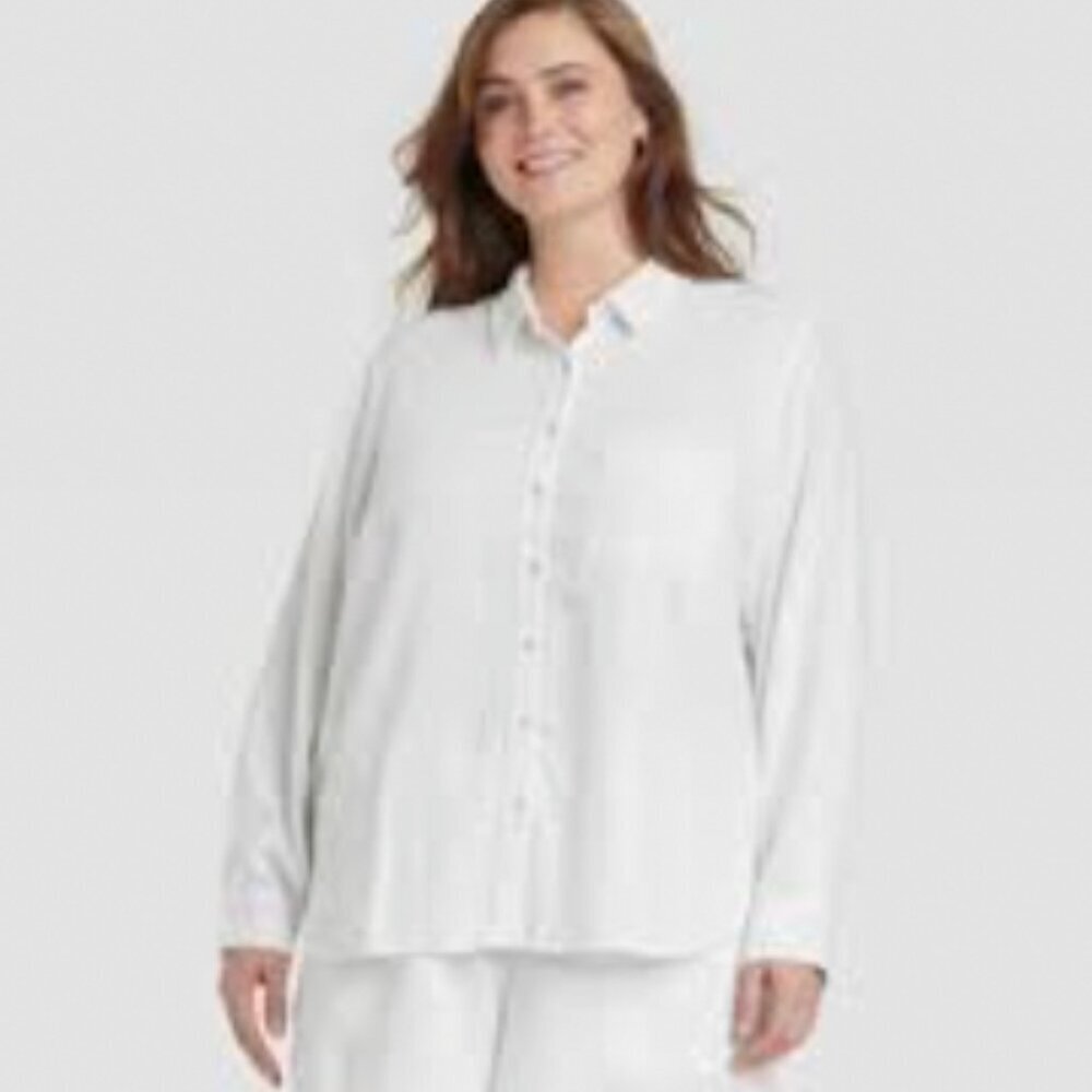 Universal Thread Women's Collared Long Sleeve Linen Blend Button Down Shirt XXL